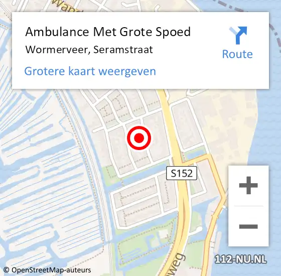 Locatie op kaart van de 112 melding: Ambulance Met Grote Spoed Naar Wormerveer, Seramstraat op 16 september 2022 22:50