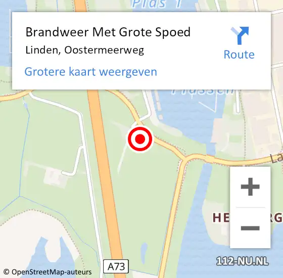 Locatie op kaart van de 112 melding: Brandweer Met Grote Spoed Naar Linden, Oostermeerweg op 16 september 2022 23:56