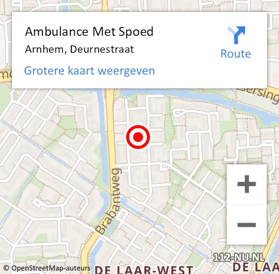 Locatie op kaart van de 112 melding: Ambulance Met Spoed Naar Arnhem, Deurnestraat op 17 september 2022 01:15