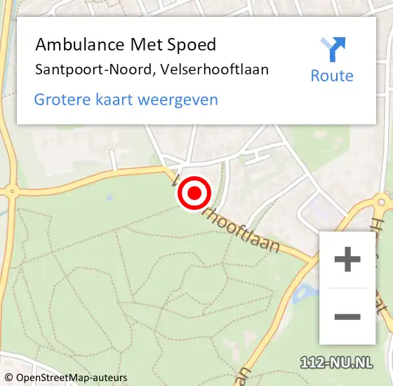 Locatie op kaart van de 112 melding: Ambulance Met Spoed Naar Santpoort-Noord, Velserhooftlaan op 17 september 2022 02:26