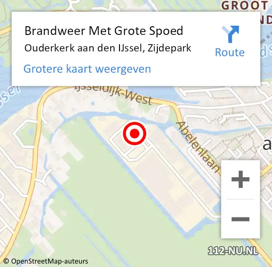 Locatie op kaart van de 112 melding: Brandweer Met Grote Spoed Naar Ouderkerk aan den IJssel, Zijdepark op 29 juli 2014 14:42