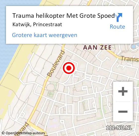 Locatie op kaart van de 112 melding: Trauma helikopter Met Grote Spoed Naar Katwijk, Princestraat op 17 september 2022 03:11