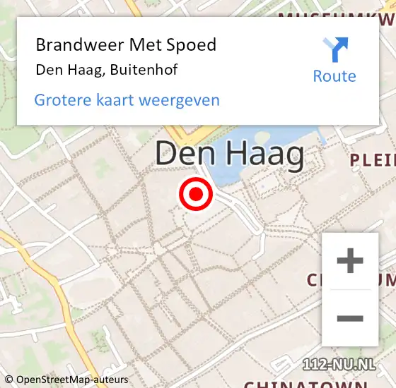 Locatie op kaart van de 112 melding: Brandweer Met Spoed Naar Den Haag, Buitenhof op 17 september 2022 03:22