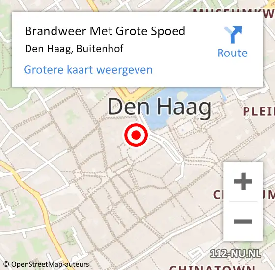 Locatie op kaart van de 112 melding: Brandweer Met Grote Spoed Naar Den Haag, Buitenhof op 17 september 2022 03:34