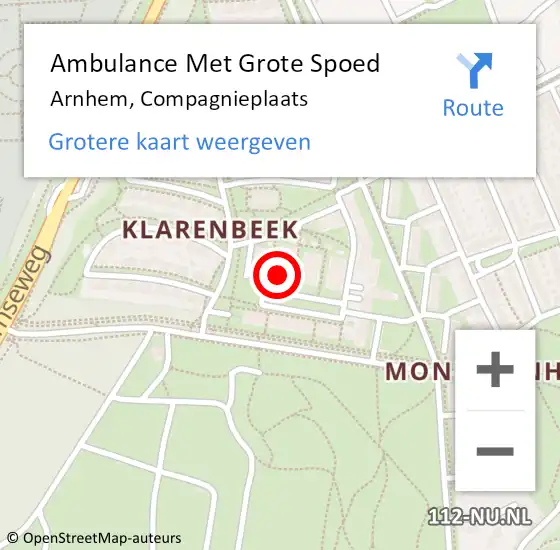 Locatie op kaart van de 112 melding: Ambulance Met Grote Spoed Naar Arnhem, Compagnieplaats op 17 september 2022 03:51