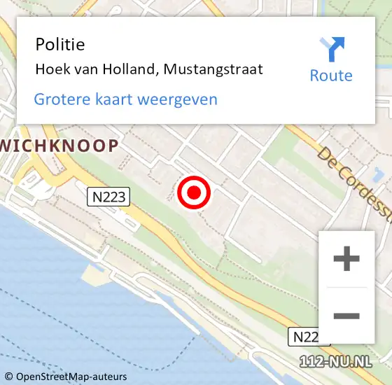 Locatie op kaart van de 112 melding: Politie Hoek van Holland, Mustangstraat op 17 september 2022 03:53