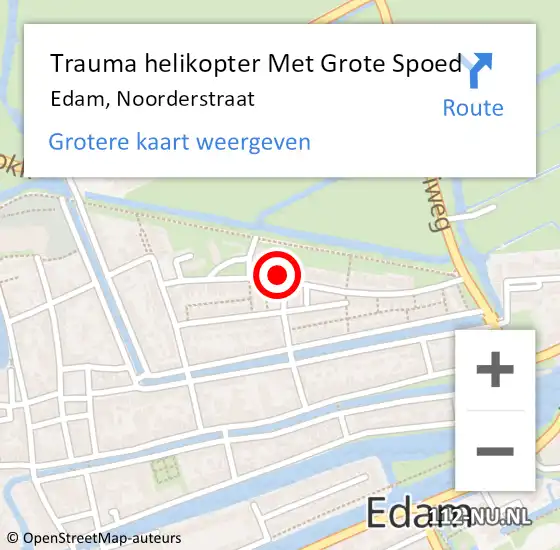 Locatie op kaart van de 112 melding: Trauma helikopter Met Grote Spoed Naar Edam, Noorderstraat op 17 september 2022 04:23