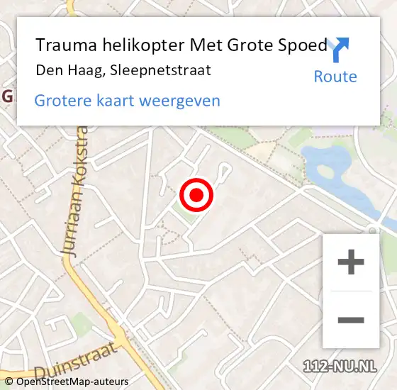 Locatie op kaart van de 112 melding: Trauma helikopter Met Grote Spoed Naar Den Haag, Sleepnetstraat op 17 september 2022 05:04