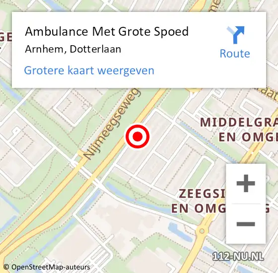 Locatie op kaart van de 112 melding: Ambulance Met Grote Spoed Naar Arnhem, Dotterlaan op 17 september 2022 05:06