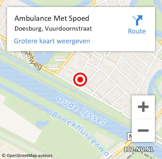 Locatie op kaart van de 112 melding: Ambulance Met Spoed Naar Doesburg, Vuurdoornstraat op 17 september 2022 06:09