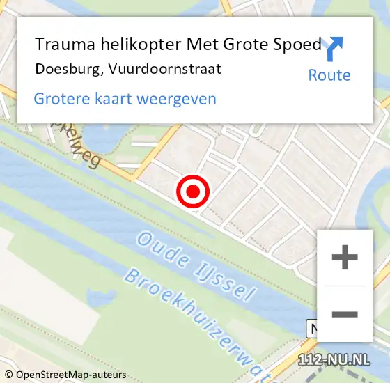 Locatie op kaart van de 112 melding: Trauma helikopter Met Grote Spoed Naar Doesburg, Vuurdoornstraat op 17 september 2022 06:14