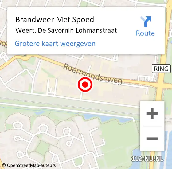 Locatie op kaart van de 112 melding: Brandweer Met Spoed Naar Weert, De Savornin Lohmanstraat op 17 september 2022 06:24