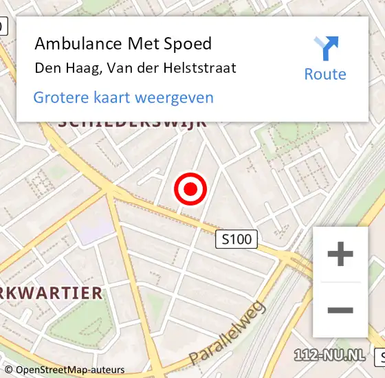 Locatie op kaart van de 112 melding: Ambulance Met Spoed Naar Den Haag, Van der Helststraat op 17 september 2022 07:07