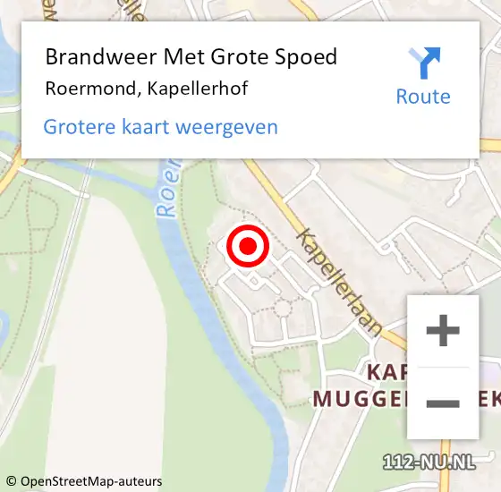 Locatie op kaart van de 112 melding: Brandweer Met Grote Spoed Naar Roermond, Kapellerhof op 17 september 2022 08:03