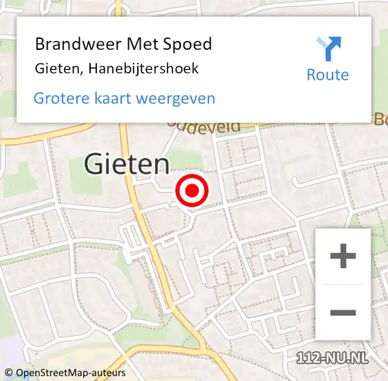 Locatie op kaart van de 112 melding: Brandweer Met Spoed Naar Gieten, Hanebijtershoek op 17 september 2022 08:09