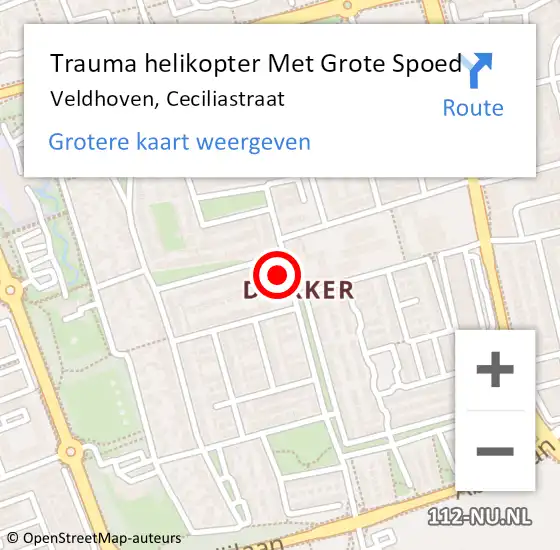 Locatie op kaart van de 112 melding: Trauma helikopter Met Grote Spoed Naar Veldhoven, Ceciliastraat op 17 september 2022 08:18