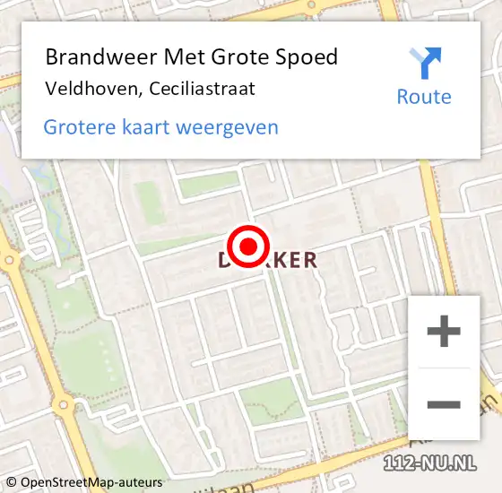 Locatie op kaart van de 112 melding: Brandweer Met Grote Spoed Naar Veldhoven, Ceciliastraat op 17 september 2022 08:20