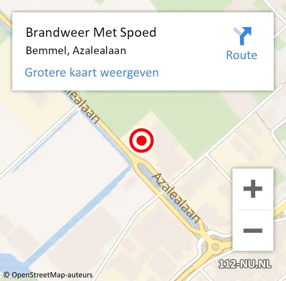 Locatie op kaart van de 112 melding: Brandweer Met Spoed Naar Bemmel, Azalealaan op 17 september 2022 08:56