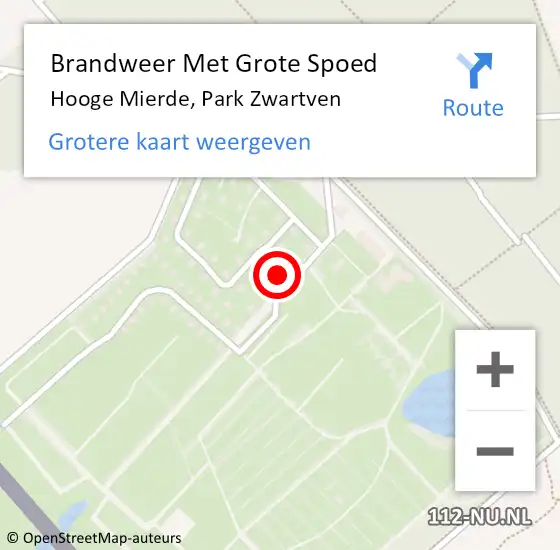 Locatie op kaart van de 112 melding: Brandweer Met Grote Spoed Naar Hooge Mierde, Park Zwartven op 17 september 2022 09:11