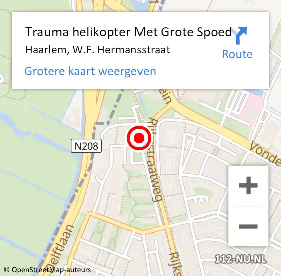 Locatie op kaart van de 112 melding: Trauma helikopter Met Grote Spoed Naar Haarlem, W.F. Hermansstraat op 17 september 2022 09:35