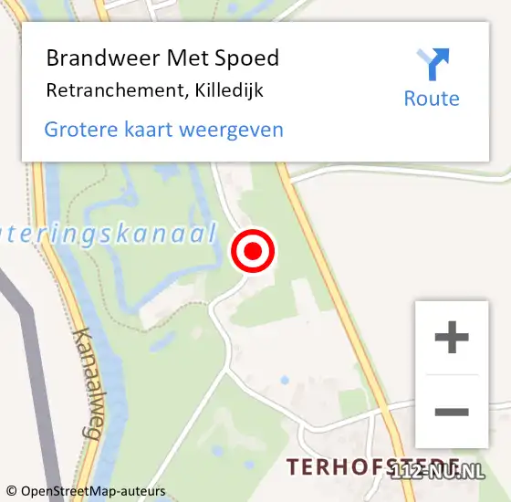 Locatie op kaart van de 112 melding: Brandweer Met Spoed Naar Retranchement, Killedijk op 17 september 2022 09:44