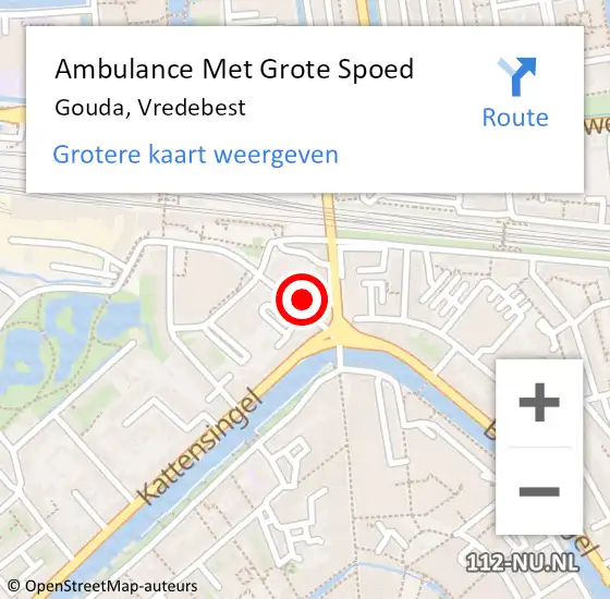 Locatie op kaart van de 112 melding: Ambulance Met Grote Spoed Naar Gouda, Vredebest op 17 september 2022 09:55