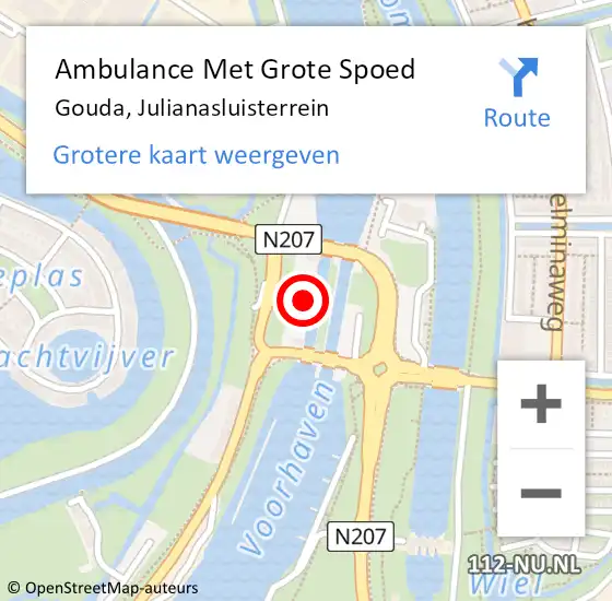 Locatie op kaart van de 112 melding: Ambulance Met Grote Spoed Naar Gouda, Julianasluisterrein op 17 september 2022 10:26