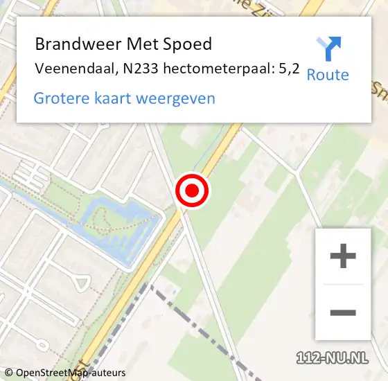 Locatie op kaart van de 112 melding: Brandweer Met Spoed Naar Veenendaal, N233 hectometerpaal: 5,2 op 17 september 2022 10:28