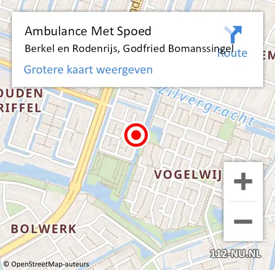 Locatie op kaart van de 112 melding: Ambulance Met Spoed Naar Berkel en Rodenrijs, Godfried Bomanssingel op 17 september 2022 10:34