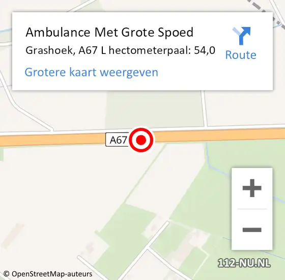 Locatie op kaart van de 112 melding: Ambulance Met Grote Spoed Naar Evertsoord, A67 L hectometerpaal: 56,7 op 29 juli 2014 15:02