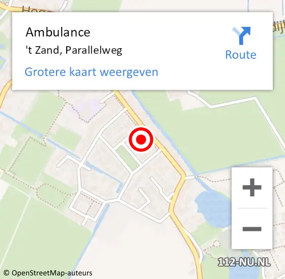 Locatie op kaart van de 112 melding: Ambulance 't Zand, Parallelweg op 17 september 2022 11:35
