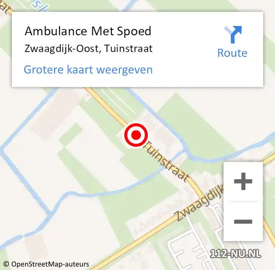 Locatie op kaart van de 112 melding: Ambulance Met Spoed Naar Zwaagdijk-Oost, Tuinstraat op 17 september 2022 11:59