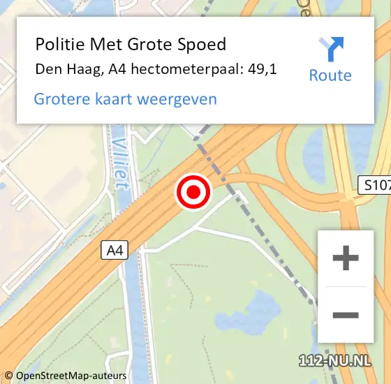 Locatie op kaart van de 112 melding: Politie Met Grote Spoed Naar Den Haag, A4 hectometerpaal: 49,1 op 17 september 2022 12:29