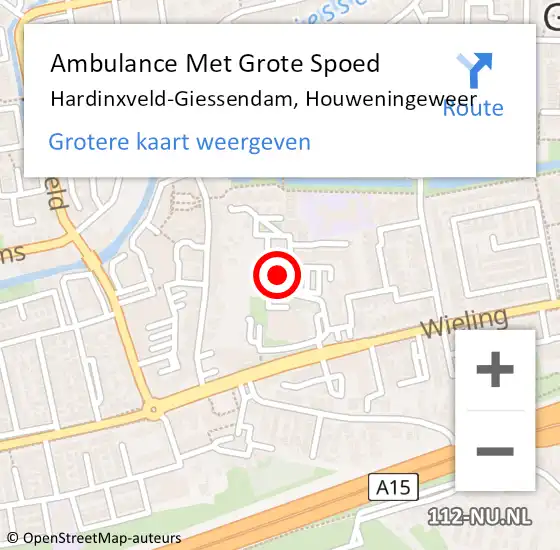 Locatie op kaart van de 112 melding: Ambulance Met Grote Spoed Naar Hardinxveld-Giessendam, Houweningeweer op 17 september 2022 12:39