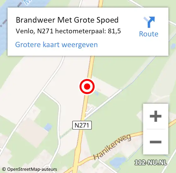 Locatie op kaart van de 112 melding: Brandweer Met Grote Spoed Naar Venlo, N271 hectometerpaal: 81,5 op 17 september 2022 12:41