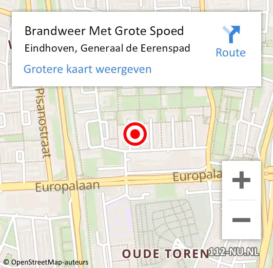 Locatie op kaart van de 112 melding: Brandweer Met Grote Spoed Naar Eindhoven, Generaal de Eerenspad op 17 september 2022 12:53