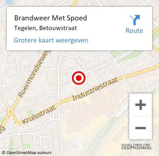 Locatie op kaart van de 112 melding: Brandweer Met Spoed Naar Tegelen, Betouwstraat op 17 september 2022 12:59