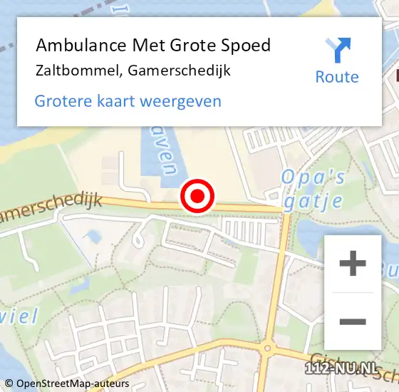 Locatie op kaart van de 112 melding: Ambulance Met Grote Spoed Naar Zaltbommel, Gamerschedijk op 17 september 2022 13:02