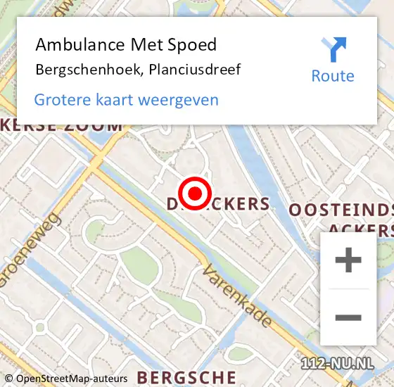 Locatie op kaart van de 112 melding: Ambulance Met Spoed Naar Bergschenhoek, Planciusdreef op 17 september 2022 13:02