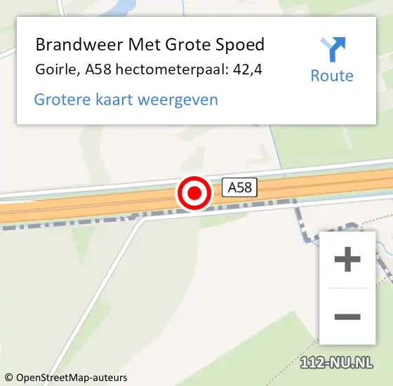 Locatie op kaart van de 112 melding: Brandweer Met Grote Spoed Naar Goirle, A58 hectometerpaal: 42,4 op 17 september 2022 13:03