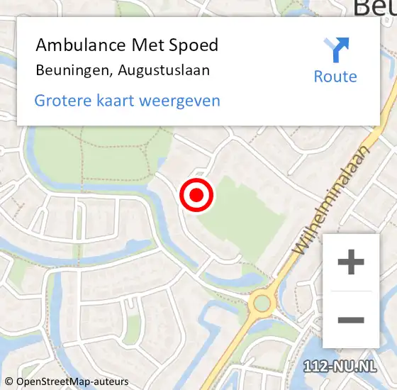 Locatie op kaart van de 112 melding: Ambulance Met Spoed Naar Beuningen, Augustuslaan op 17 september 2022 13:06