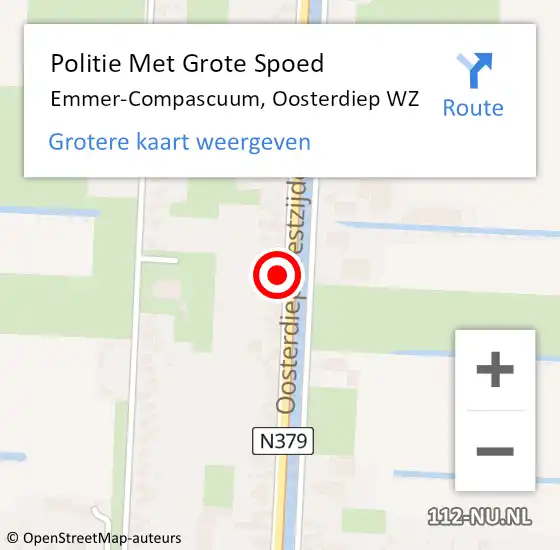 Locatie op kaart van de 112 melding: Politie Met Grote Spoed Naar Emmer-Compascuum, Oosterdiep WZ op 17 september 2022 13:24