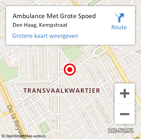Locatie op kaart van de 112 melding: Ambulance Met Grote Spoed Naar Den Haag, Kempstraat op 17 september 2022 13:31