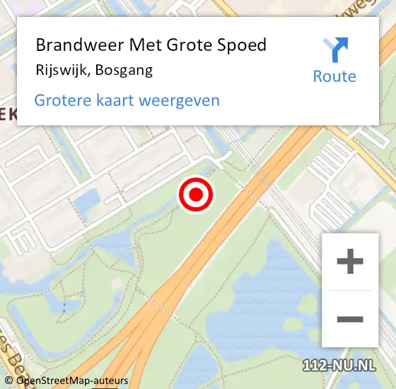 Locatie op kaart van de 112 melding: Brandweer Met Grote Spoed Naar Rijswijk, Bosgang op 17 september 2022 13:36