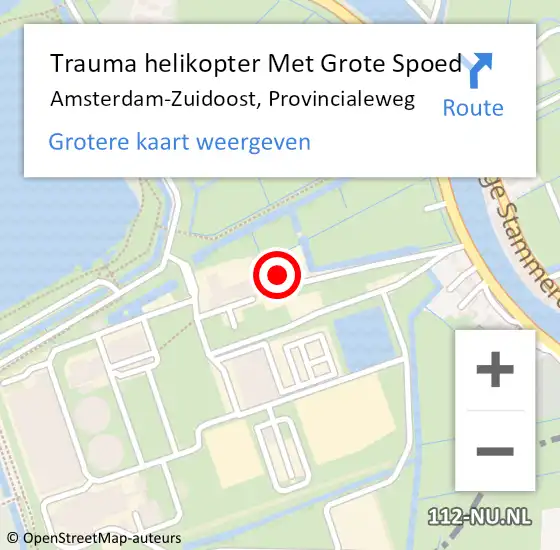 Locatie op kaart van de 112 melding: Trauma helikopter Met Grote Spoed Naar Amsterdam-Zuidoost, Provincialeweg op 17 september 2022 13:55