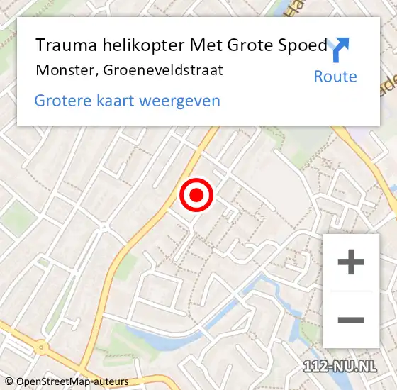 Locatie op kaart van de 112 melding: Trauma helikopter Met Grote Spoed Naar Monster, Groeneveldstraat op 17 september 2022 13:59