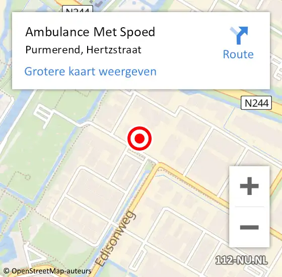 Locatie op kaart van de 112 melding: Ambulance Met Spoed Naar Purmerend, Hertzstraat op 17 september 2022 14:06