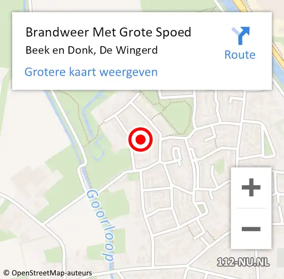 Locatie op kaart van de 112 melding: Brandweer Met Grote Spoed Naar Beek en Donk, De Wingerd op 17 september 2022 14:10