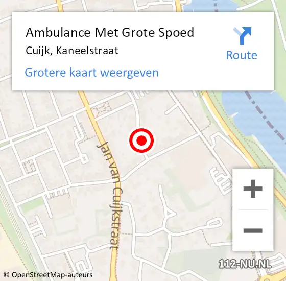 Locatie op kaart van de 112 melding: Ambulance Met Grote Spoed Naar Cuijk, Kaneelstraat op 17 september 2022 14:11