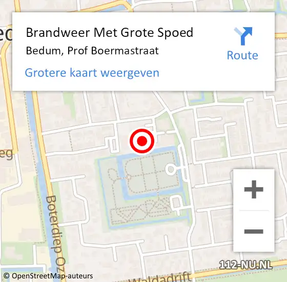 Locatie op kaart van de 112 melding: Brandweer Met Grote Spoed Naar Bedum, Prof Boermastraat op 17 september 2022 14:20